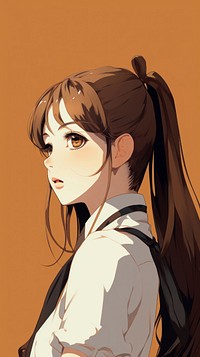  Brown-haired Anime Schoolgirl Ponytail anime adult hairstyle. AI generated Image by rawpixel.