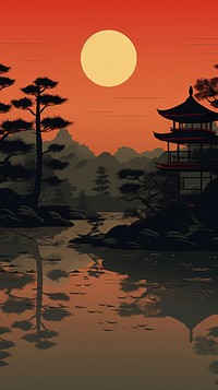  Morming japanese garden outdoors nature sky. AI generated Image by rawpixel.