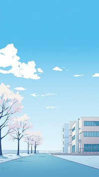  School in japan with blue sky architecture outdoors building. AI generated Image by rawpixel.