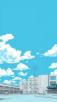  School in japan with blue sky architecture building outdoors. AI generated Image by rawpixel.