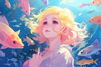 Undersea with fish adult anime blue. AI generated Image by rawpixel.
