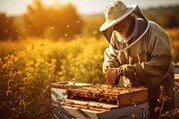 Honey outdoors beehive harvest.