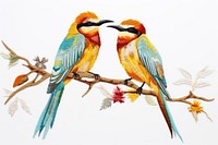 2 bird in embroidery style animal beak art.