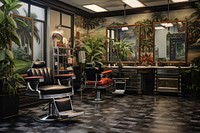 Hair salon barbershop chair plant.