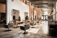Modern hair salon barbershop chair architecture.