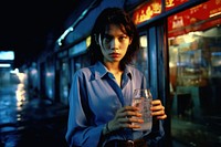 Woman gangster style holding water plastic bottle photography portrait adult.