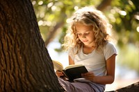 Young girl reading sitting summer. AI generated Image by rawpixel.