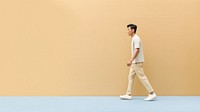 Asian man person walking standing footwear adult.