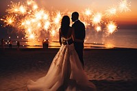 Black people wedding beach photography fireworks.