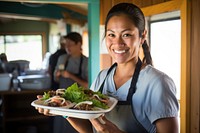 Small business smiling adult plate. 