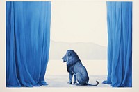  Art painting an illustration of one lion standing alone curtain mammal animal. AI generated Image by rawpixel.