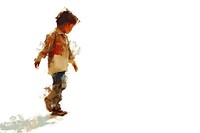 A kid walking painting white background photography.