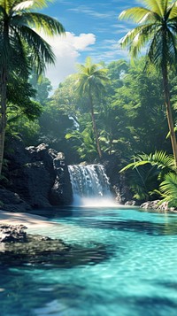 Tropical landscape vegetation waterfall.