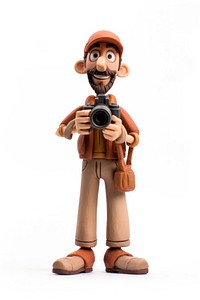 Photographer figurine camera white background.