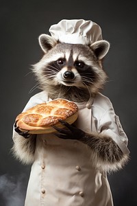 Raccoon holding bakery mammal animal bread.