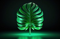 Green neon light in Monstera palm leaf shape plant illuminated accessories.