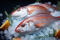 Frozen fish seafood animal fruit. AI generated Image by rawpixel.