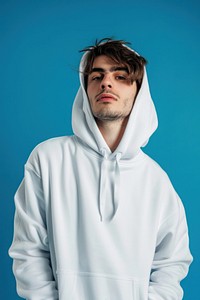 Blank white hoodie sweatshirt portrait photo.