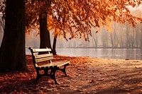  Nature autumn bench furniture. AI generated Image by rawpixel.