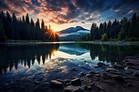  Nature landscape lake wilderness. AI generated Image by rawpixel.