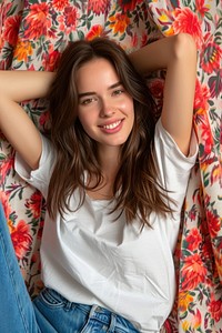 Female in trendy summer portrait smiling textile.