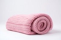 Pink knitted blanket sweater white background material.