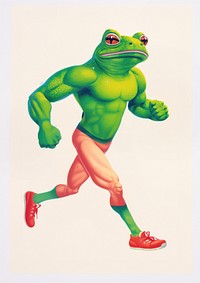 A cartoon muscular Frog wear gym legging and shoes holding dumbbell frog amphibian green. AI generated Image by rawpixel.