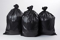 Black garbage bags plastic white background recycling.