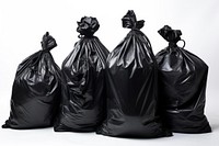Black garbage bags plastic white background recycling.