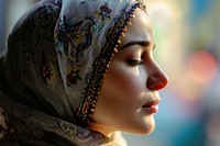 Muslim woman pray portrait adult photo. AI generated Image by rawpixel.