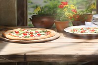 Baked pizza table plant food.