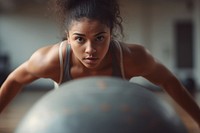 Plump girl working out sports determination concentration. AI generated Image by rawpixel.