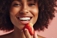 Eating strawberry biting smile skin. AI generated Image by rawpixel.