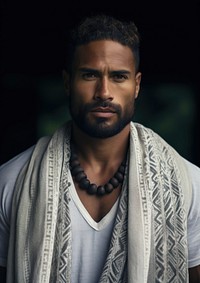 A Tonga male in traditional cloth necklace portrait jewelry.