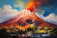Volcano mountain outdoors painting.