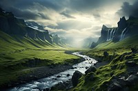 Iceland landscape panoramic mountain. AI generated Image by rawpixel.