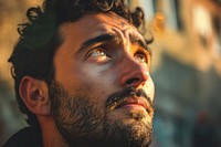 Man look up portrait beard adult. AI generated Image by rawpixel.