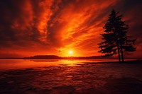 Orange sky in cloudy day landscape outdoors horizon. AI generated Image by rawpixel.