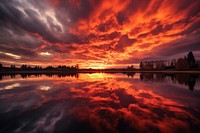 Red sky in cloudy day landscape panoramic outdoors. AI generated Image by rawpixel.