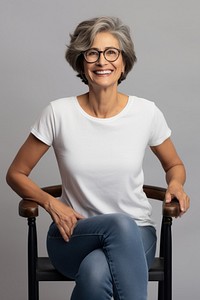 Senior short hair woman wear glasses smile portrait t-shirt. 