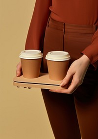 Take away coffee holder with 2 coffee cup food hand mug.