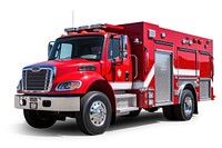New red fire truck vehicle white background transportation.