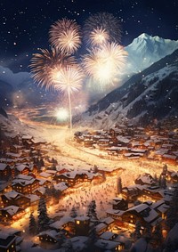 Fireworks mountain landscape outdoors. AI generated Image by rawpixel.