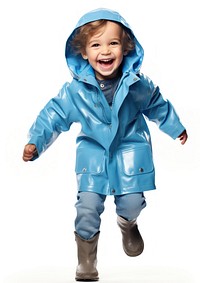 Kid in raincoat stomping jacket cute baby.
