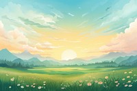  Grassland with sunset landscape backgrounds outdoors. 