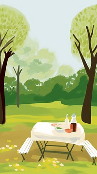  Picnic at park furniture outdoors nature. 