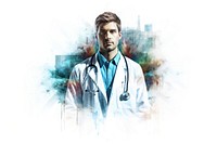 Double exposure photography doctor and Emergency Room portrait adult stethoscope.