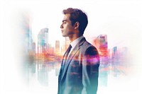 Double exposure photography of business man and the beautiful bangkok city portrait blazer adult.