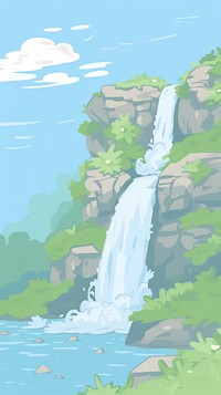  Waterfall waterfall outdoors drawing. AI generated Image by rawpixel.