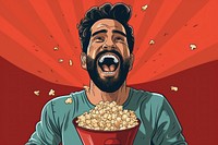 Indian guy eating popcorn adult happy shouting. AI generated Image by rawpixel.